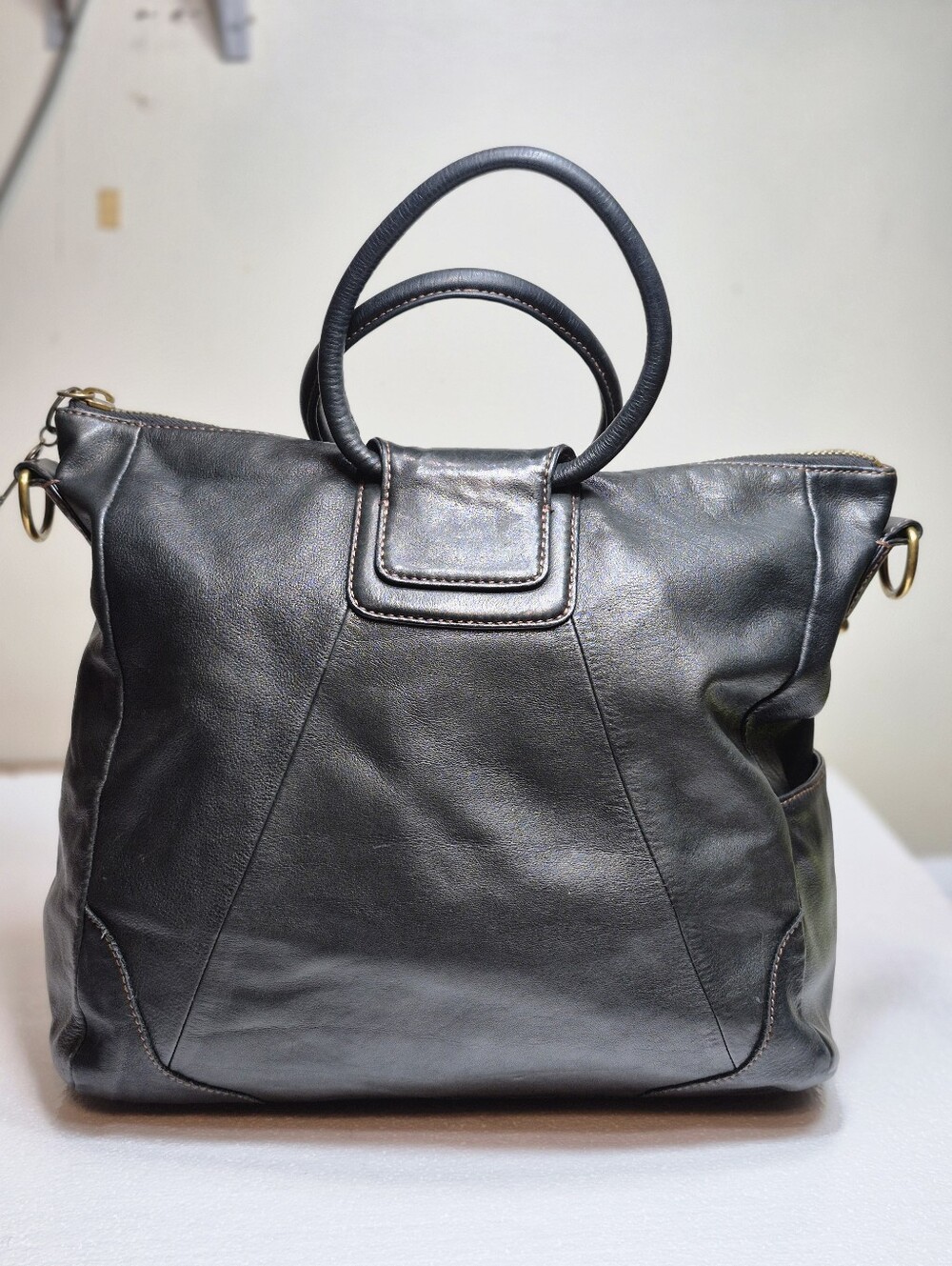 HOBO Sheila Black Leather Circular Handle Satchel Bag